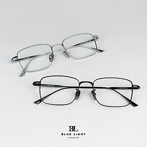 Gọng Kính Cận Giả Cận Nam Nữ Cao Cấp Titanium BLUE LIGHT, Mắt Chữ Nhật Nhỏ Dày Dặn, Nhẹ Dẻo Bạc, Đen