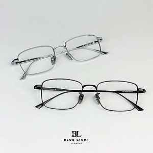 Gọng Kính Cận Giả Cận Nam Nữ Cao Cấp Titanium BLUE LIGHT, Mắt Chữ Nhật Nhỏ Dày Dặn, Nhẹ Dẻo Bạc, Đen