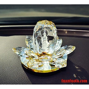 Tượng phật bà quan âm đứng trên đài sen bằng pha lê
