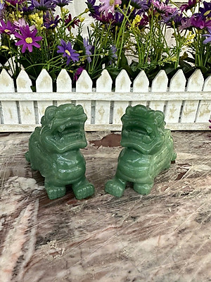 Cặp Tỳ Hưu phong thủy đá thạch anh xanh Aventurine - Dài 10 cm