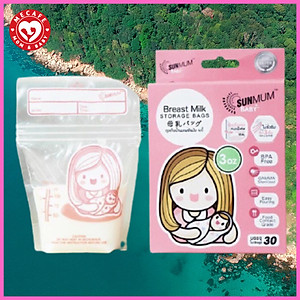 Hộp 30 túi trữ sữa Sunmum mini 100ml Thái Lan (có tem niêm phong) tặng 2 zipper 15x20cm