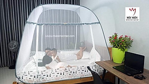 Mùng Chụp Màn Chụp Tự Bung Đỉnh Rộng Cao Cấp 1m8x2m có viền chân - Mộc Miên ( có 2 Cửa)