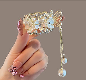 Kẹp tóc đuôi ngựa đính đá sang trọng - Kẹp tóc đuôi ngựa hoa hồng - Kẹp tóc đuôi ngựa ngọc trai