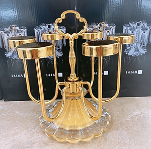 GIÁ ÚP LY CỐC XOAY 360 ĐỘ CHẤT LIỆU KIM LOẠI MẠ VÀNG CHÂN ĐẾ PHA LÊ ÁNH KIM SANG TRỌNG- VD93