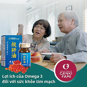 Dầu Gan Cá Mập Omega 3 Astaxanthin Genki Fami Nhật Bản, Bổ Mắt, Bổ Não Tốt Cho Tim Mạch Hộp 90 viên