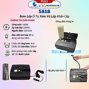Máy Bơm Ô tô, xe máy kèm vá lốp Xe Khẩn Cấp 12V Michelin 5818 - Hàng Chính Hãng