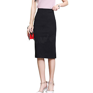 Chân váy bút chì công sở màu đen dài 60cm xẻ tà hong sang trọng vải kaki thun co giãn-New Design