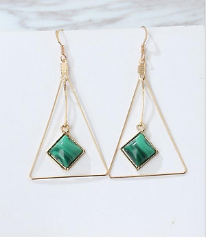 Bông tai tam giác dáng dài đính đá xanh BT104