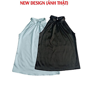 Áo kiểu nữ, Áo sát nách cổ yếm sang chảnh chất Lụa latin cao cấp thoáng mát New Design AO0012
