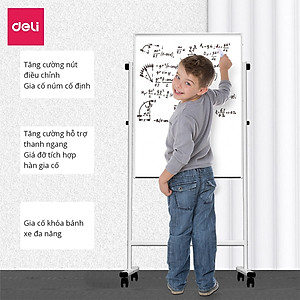 Bảng Từ Trắng Hai Mặt Xoay 360 Độ Có Chân Di Động Chữ H Điều Chỉnh Cao Thấp Deli - Bảng Flipchart - Phù Hợp Trường Học, Văn Phòng - Nhiều Kích Cỡ