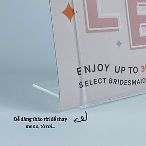 Kệ mica 1 mặt Enter F02-P 150x210mm A5 đứng, Kệ menu chữ L, Khung thông tin sản phẩm, Khung bảng giá, Kệ trưng bày để bàn