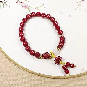 VÒNG TAY CHU SA NHƯ Ý CÁT TƯỜNG KHẮC LỤC TỰ OM MANI VÀ HOA SEN