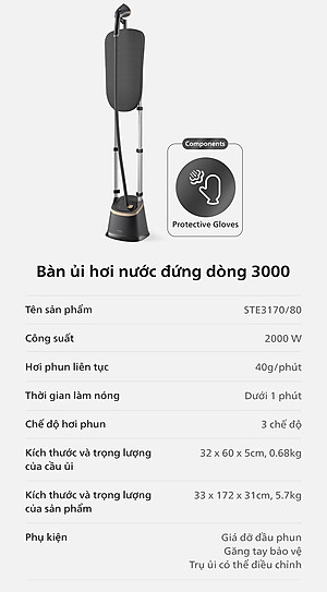 Bàn Ủi Hơi Nước Trụ Đứng Philips STE3170 /80 Có Cầu Ủi StyleBoard nghiêng, Premium (2000W) - Hàng Chính Hãng