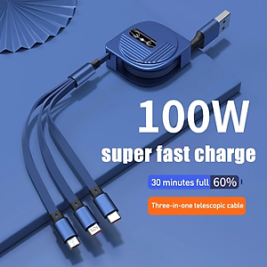 Dây Cáp Sạc nhanh 6A 100W 3 Trong 1 Rút Được gọn tiện lợi Cho Huawei Honor Xiaomi Samsung - miếng lót chuột