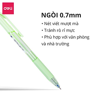 Bút bi bấm ngòi 0.7mm mực xanh Deli - Màu sắc theo lựa chọn -  1 chiếc - EQ199-BL