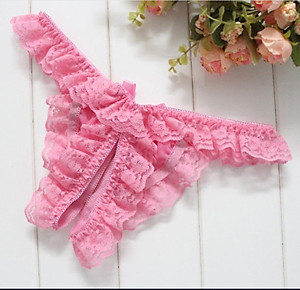 Quần lót viền ren xẻ đáy - Màu hồng