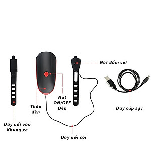 Đèn Pha Xe Đạp Có Còi/Kèn - Pin Mạnh 1200mAh - Sáng Tới 5 Giờ Liên Tục - 3 Chế Độ Sáng - Còi To - Chống Nước - Màu Đỏ - Chính hãng DoDoDios
