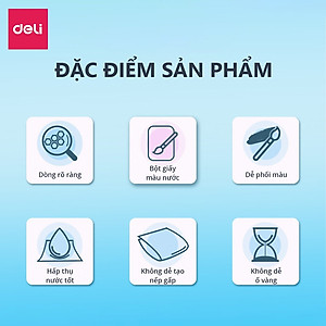 Giấy Vẽ Màu Nước Có Vân 20 Tờ 230gsm Khổ 16K 32K Chuyên Dụng Deli - 73917 / 73918