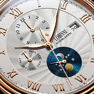 Đồng hồ nam chính hãng LOBINNI LB11023G-D1 Kính sapphire chống xước,chống nước 50m,mặt trắng vỏ vàng hồng dây da nâu xịn, thép không gỉ 316L,Đồng hồ cơ (Automatic) bảo hành 24 tháng,thiết kế đơn giản và sang trọng