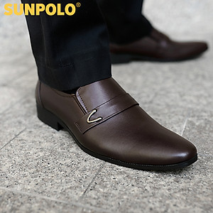 Giày tây nam da bò đế cao su mũi nhọn SUNPOLO SKT116 phiên bản nâu