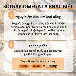 NHẬP KHẨU USA CHÍNH HÃNG - Viên uống dầu cá bổ sung omega 3, hỗ trợ giảm xơ vữa động mạch, tốt cho tim mạch, cải thiện trí nhớ Solgar Dầu cá Fish Oil Omega-3 Concentrate 120 