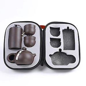 Bộ Bình Trà Tử Sa Mini Có Túi Đựng Đi Du Lịch Tiện Lợi Thích Hợp 2 - 4 Người Dùng Gồm 1 Ấm Trà, 4 Tách, 1 Bình Đựng Trà