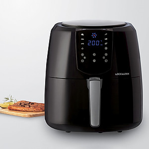 Nồi Chiên Không Dầu Điện Tử Lock&Lock EJF357 5.2 Lít - Hàng Chính Hãng, Điều Chỉnh Nhiệt Độ, Hẹn Giờ, Giữ Ấm, Kèm Chảo Nướng và Ống Hút Thẳng Inox 304