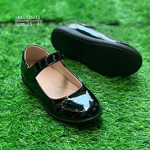 Giày búp bê bé gái 3 - 15 tuổi màu đen da bóng mui tròn kiểu trơn đi học dự tiệc phong cách Hàn Quốc GN03