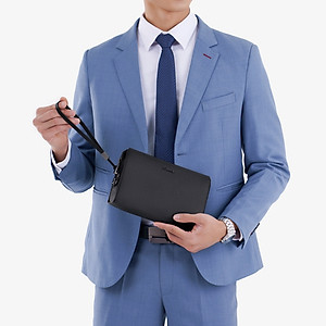 Ví Cầm Tay Clutch Nam Chính Hãng GENCE RB06 Da Bò Khóa Vân Tay Cao Cấp Màu Đen