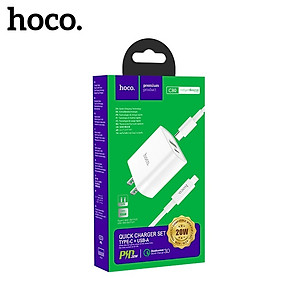 Bộ Sạc Nhanh Cho Iphone PD20W Hoco C80/C80A/C109 2 cổng Usb và Type-C kèm dây sạc Type-C sang iPhone 1M Sạc 0-50% Pin trong 30 phút - Hàng chính hãng