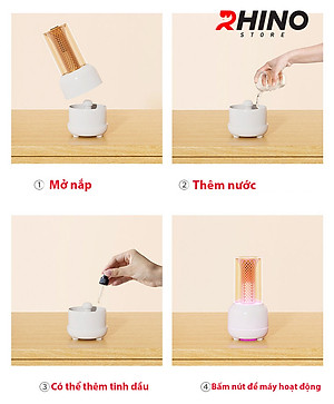 Máy phun sương tạo độ ẩm mini Rhino H305 tự ngắt khi hết nước kèm đèn hàng chính hãng