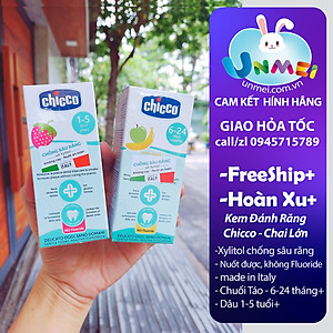Kem Đánh Răng Chicco Dành Cho Trẻ Em Hương Dâu (1-5 tuổi), Hương Chuối Táo (6 - 24 tháng) Dung Tích 50ml