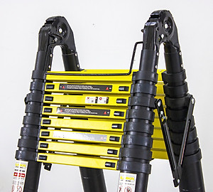 Thang nhôm rút chữ A Sumika SKS500D (2.5M+2.5M) - Sơn tĩnh điện, chống trầy xước, khóa chốt cao cấp, nhiều đế cao su chống trượt, bậc thang diện tích rộng, thanh giằng giữa 2 bên thang