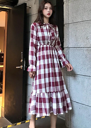 Đầm Ca Rô Nơ Cổ Thanh Lịch DN063 MayHomes