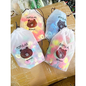 Túi Chun Cột Tóc Vải Mix Màu Kèm Túi Rút Gấu Nâu Xinh Xắn Cho Bé Gái