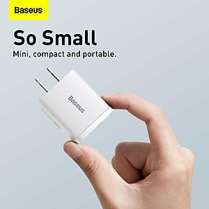 Củ sạc nhanh PD 20W Baseus Compact Quick Charger chuôi dẹt 1 cổng Usb và Type-C - Hàng chính hãng