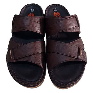 Dép quai ngang nam da bò chính hãng Trường Hải đế cao 3.5cm màu nâu may viền chắc chắn DN152