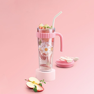 Ly nhựa 2 lớp LocknLock HAP538 Spring Double Wall Cold Cup - Dung tích 890ML - Kèm ống hút