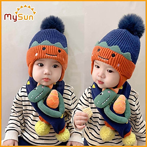 Set mũ nón khăn len trùm đầu cho bé trai - gái 1 2 3 4 5 6 7 8 tuổi mùa đông đẹp MySun
