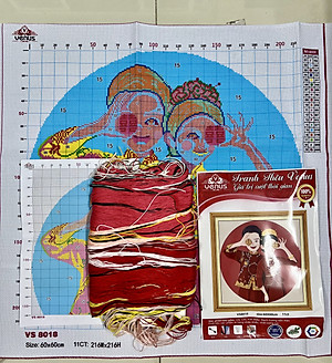 Tranh thêu kín cô dâu chú rể vs8018, kích thước 60x60cm