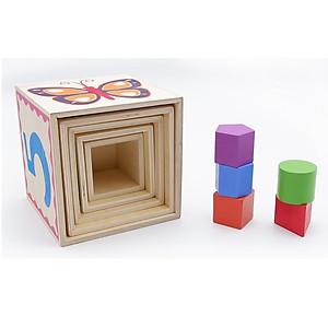 Đồ chơi lồng hộp vuông thả khối, đồ chơi tháp xếp chồng thả hình khối tập đếm gỗ đa chức năng thông minh cho bé