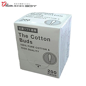 Hộp 200 chiếc tăm bông cao cấp Nhật Bản Sanritsu 100% Bông gòn tự nhiên siêu mềm kháng khuẩn an toàn cho người sử dụng