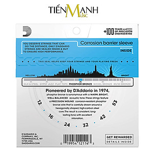 D'Addario EJ16 Bộ Dây Đàn Guitar Acoustic Phosphor Bronze Strings Cỡ 12 (.012-.053) DAddario Hàng Chính Hãng - Kèm Móng Gẩy DreamMaker