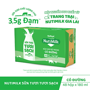 Thùng Sữa Tươi Tiệt Trùng NutiMilk Có Đường 180ml (Hộp 180ml x 48)