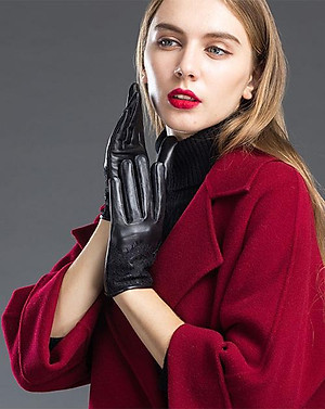 Găng tay da cừu nữ cao cấp - BHY8758 Bao tay da nữ, Da thật không bong tróc đứt gãy