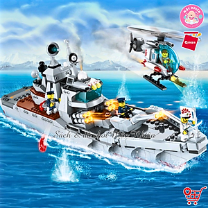 Đồ chơi lắp ráp xếp hình tàu chiến quân sự Qman 1722 – Tiến quân (539 mảnh ghép) dành cho bé trai từ 6 tuổi