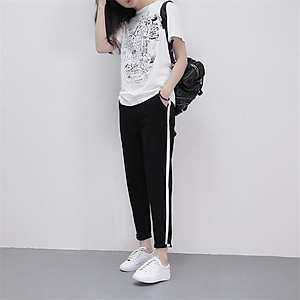 QUẦN BAGGY THỂ THAO_QUẦN BAGGY VẢI THUN CO GIÃN_QUẦN THỂ THAO NỮ_ Quần Baggy Nữ Kẻ Sọc Dọc Trắng Phong Cách