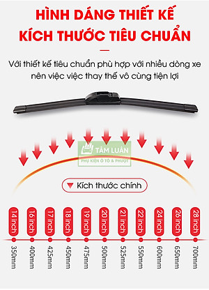 Gạt mưa ô tô silicon Tâm Luân, KHÔNG XƯƠNG - Thân mềm, gạt sạch - không tiếng ồn - độ bền cao - không bị oxi hoá, độ bền lên đến 10 năm