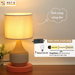 Đèn Ngủ Để Bàn Gốm Sứ Cao Cấp HUTA S14 Vân Màu Gỗ Độc Đáo Sang Trọng, Decor Trang Trí Phòng Ngủ, Khách Sạn, Đọc Sách Đầu Giường, Điều Chỉnh Độ Sáng, Ánh Sáng Vàng
