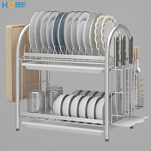 Kệ chén đa năng 2 tầng inox 304 có khay nhựa Hobby home decor KC2K